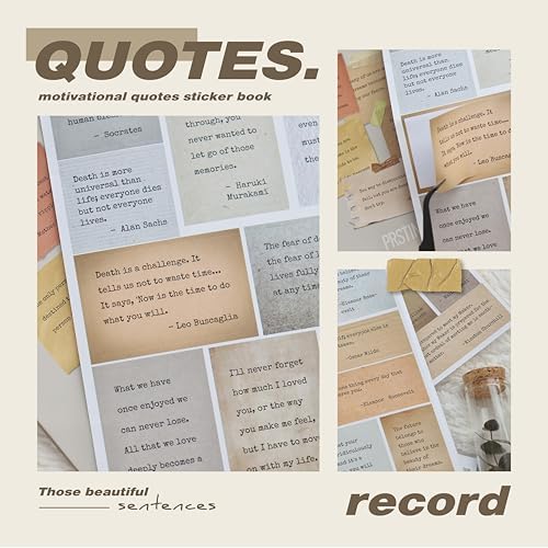 Prstincol 24 Sheets Vintage Motivational Quote Stickers Pad wtih Tweezer,246 Pcs Inspirational Typewriter Font Quotes Pad,Word Stickers for Scrapbook Junk Journal Bullet Journal DIY Craft Card Making - Image 3