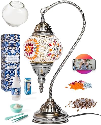 KRAFTSTORIES Turkish Mosaic Swan Neck Lamp Making Kit| DIY Colorful Glass Decorative Nightstand Table Light| Craft Kit |Make Your Own Lamp | Living Room Bedroom | Antique Bronze Base (Sunset) by Kraftstories