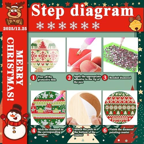 DOTSOPS Christmas Diamond Art Coasters with Holder 6 Pcs Diamond Painting Kits for Adults Beginners Diamond Craft Gem Art Dots Halloween Birthday - Image 4