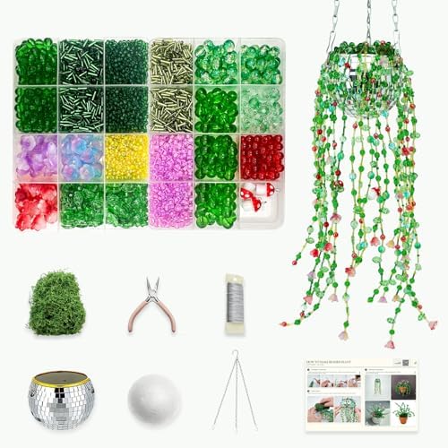 Beaded Plant Kit Green Glass Beads Flower Leaf Suncatcher Disco Ball Hanging Planter Seed Glass Beads Leaves Bulk Forever Sun Catchers Complete Craft Set for Adults Home Decor Meaningful DIY Gift by Juan%27s+Moment