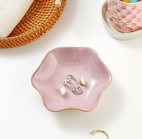 Binoster Ceramic Jewelry Dish,Ring Dish,Trinket Tray,Jewelry Tray,Key Bowl Pink Room Decor Bathroom Home Decor Gifts for Women Mom Sister Coworker Friend Bride(5.5 In Pink) by WELOCMETOBINOSTER