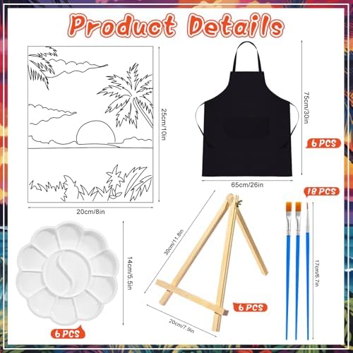 Motipuns 6 Set Pre Drawn Canvas for Painting for Adults Sip and Paint Kit with Easels 8 x 10 Inches Paint Party Kit with Printed Canvas Paints Brushes Palette Apron(Seaside Sunset) - Image 3