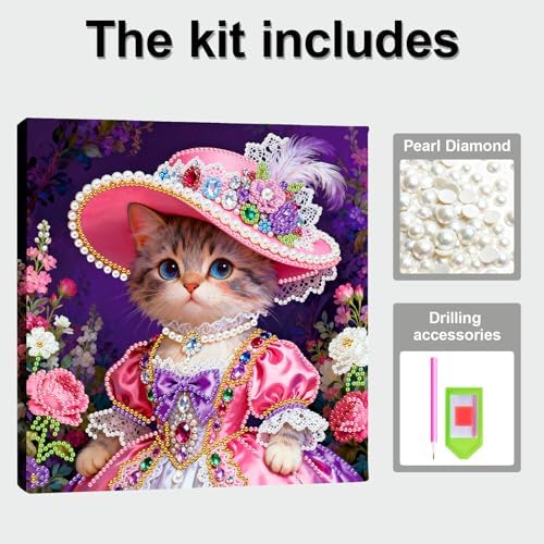 ARTopet DIY Pearl Painting Kit with Frame Gemstone Pearl Diamond Dots Beads Canvas Art Craft for Adult Beginners Display for Tabletop and Wall Mounting Home Decor-Cat - Image 3