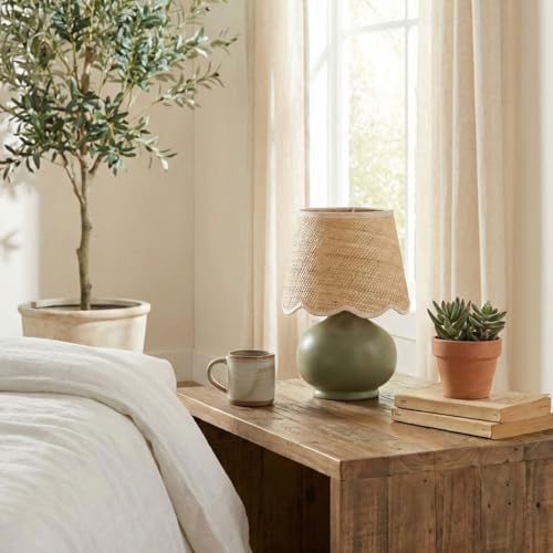 Benton Ceramic Table Lamp with Fabric Shade – 13" Bedside Accent Lamp for Bedroom, Living Room & Nightstand (Green) - Image 4