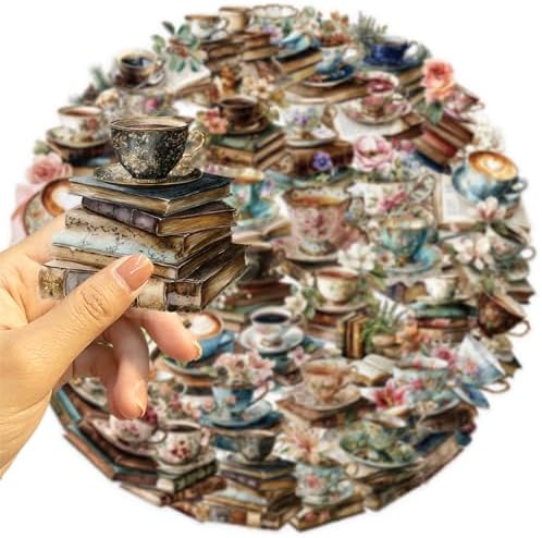 50 PCS Vintage Coffee Book Stickers for Scrapbooking Journaling Junk Journal Supplies -Retro Reading Sticker Waterproof Transparent PET Aesthetic Decals for Resin Crafts Decorative Art Crafts (Read) - Image 3