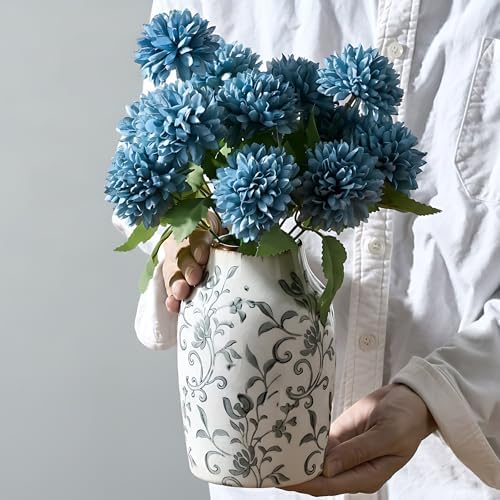 SIDUCAL Ceramic Vintage Vase, 7 Inch Retro Ice Cracked Chinoiserie Floral Vase, Rustic Farmhouse Vases for Home Decor, Bookshelf, Office, Garden, Chinoiserie Decor, Tuscan Decor, Gray Floral Pattern - Image 4