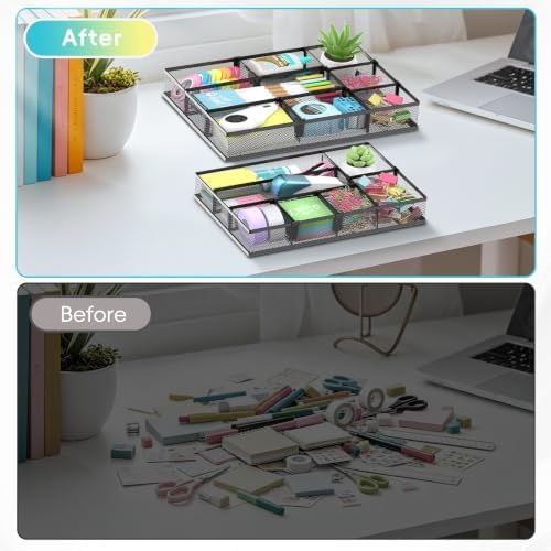 SUPEASY 2 Pack Desk Drawer Organizer with Adjustable Dividers, Black - Image 7