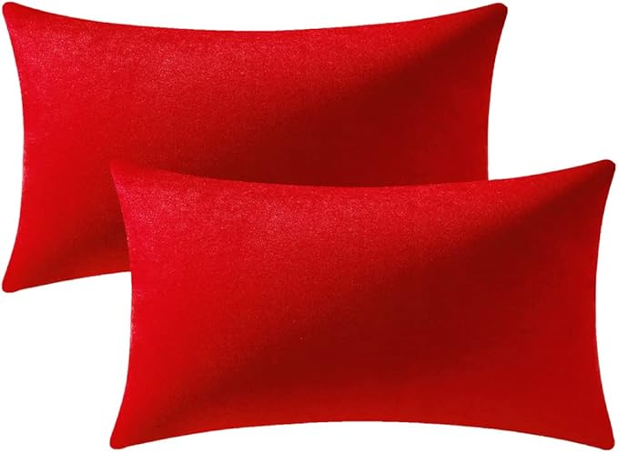 Throw Pillow Covers 12x20 Christmas Red: 2 Pack Cozy Soft Velvet Rectangular Decorative Pillow Cases for Farmhouse Home Decor