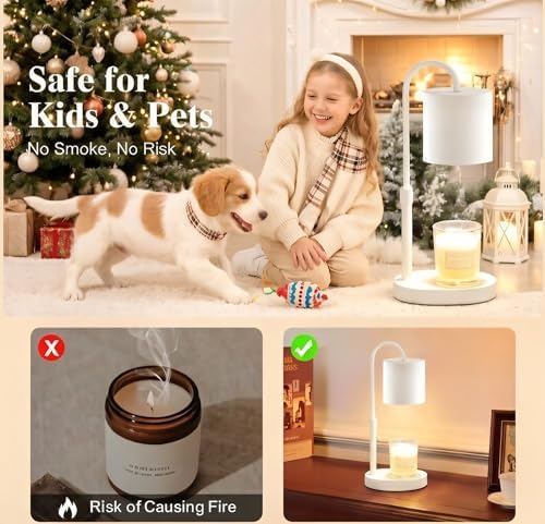 Dreamholder Electric Candle Warmer Lamp with Timer, Dimmable Candle Lamp with Adjustable Height, Wax Melter for Jar Candles Wood Base Floral Home Decor Gifts for Women Mom, White - Image 5