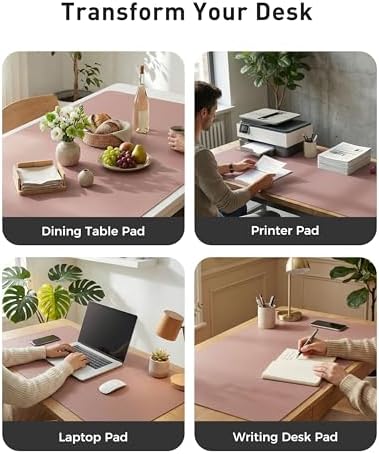 Aothia Faux Leather Desk Mat - Large Mouse Pad, Non-Slip PU Leather Blotter, Waterproof Writing Surface for Office and Home (Dark Pink, 40" x 24") - Image 6