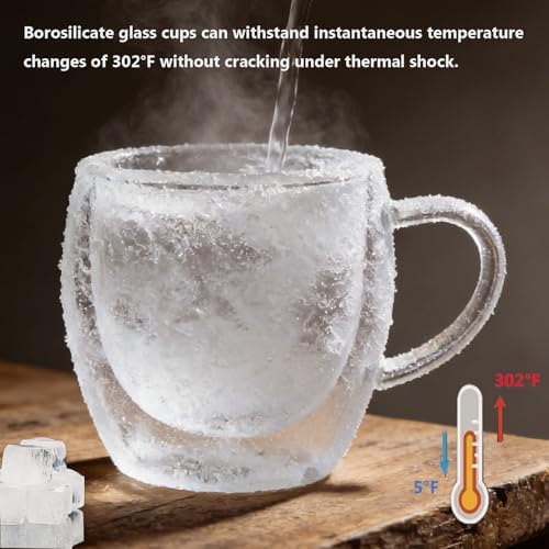 DINGPAI 4 Pack Double Wall Glass Coffee Mugs, 8oz Borosilicate Glass Mug - Image 6