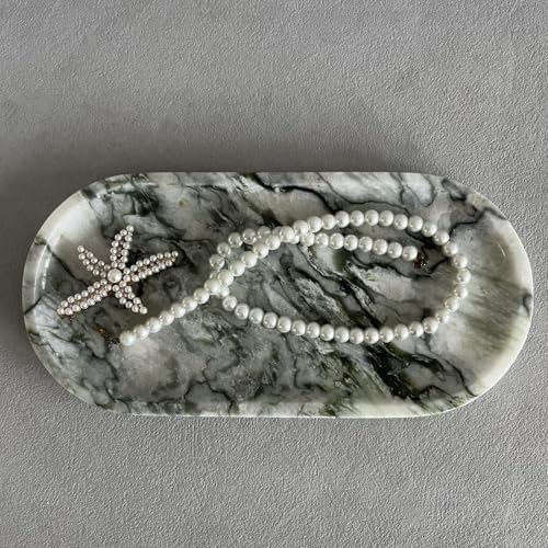 Natural Marble Oval Tray Ornaments Vintage Small Tray Storage Dish for Counter, Vanity, Dresser, Nightstand and Desk (Green Emerald) - Image 4