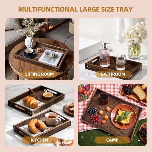 Wood Serving Tray with Handles for Breakfast in Bed, Coffee Table - Image 2