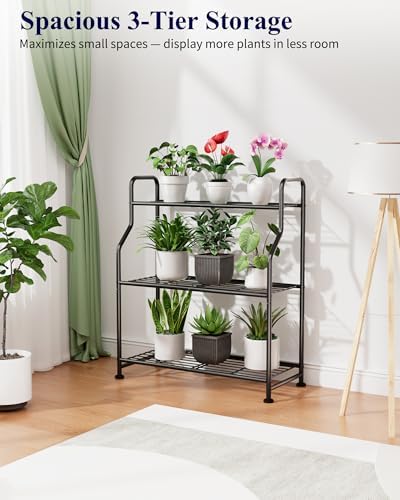 Kitsure Metal Plant Stand Indoor & Outdoor, 27" Wide - 3 Tier, Black - Image 2