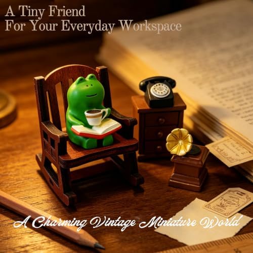 Miniature Frog Desk Decor Set, Cozy Vintage Scene Figurine for Office - Image 3