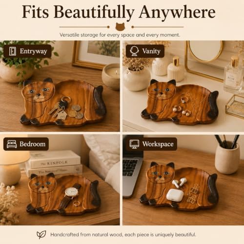 Hand Carved Cat Tray, Wooden Catchall for Keys and Jewelry - Image 2