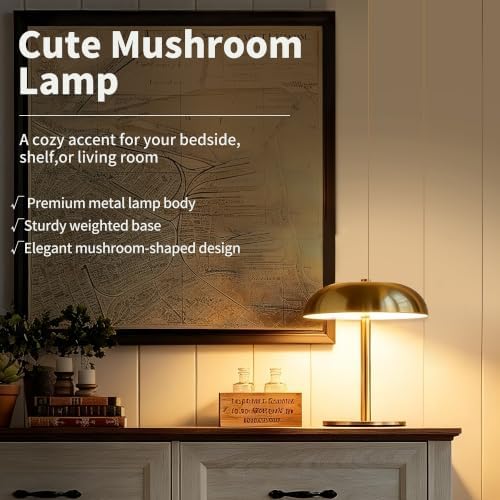 8.4" Mushroom Rechargeable Cordless LED Table Lamp, 5200mAh Battery Powered Portable Table Light with 3 Color Modes & Stepless Dimming, for Patio, Kitchen, Restaurant (Gold) - Image 3