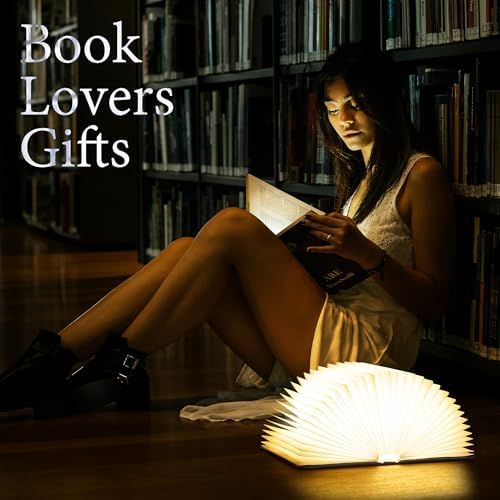 Uniwolk Book Lovers Gifts BookLamp - 5 Color Lights, 1200mah Battery, Foldable Paper Lamp as Book Decor & Accessories, Hot Foil Cover Design, Unique Gifts for Women or Friends & Christmas - Image 2