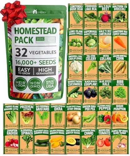 32 Heirloom Vegetable and Fruit Seeds for Planting - 16,000+ Seeds | Non-GMO Survival Seed Vault | High Germination | 32 Varieties of Vegetable Seeds for Your Home Survival Garden by HOMEGROWN
