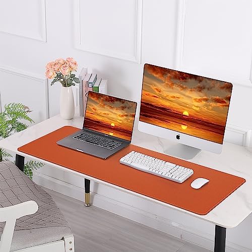 AFIING Desk Mat 47.2" x 17", Leather Desk Pad Protector with Natural Cork & PU Leather, Non-Slip Office Desk Mat, Double-Sided Mouse Pad, Waterproof Large Desk Pad for Office and Home (Orange) - Image 6