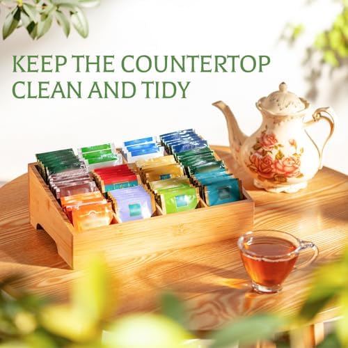TIMIEEYA Tea Bag Organizer - Bamboo Tea Storage Organizer With 12 Compartments, 1 Layer Tea Organizer for Tea Bags Natural Bamboo for Countertop Office Kitchen Cabinet Pantry - Image 3
