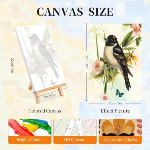 LWZAYS 4 Pack Bird Paint by Numbers Kit for Adults with Frame, Vintage Paint by Number for Adults Beginner with Wooden Easel, DIY Painting by Numbers Canvas Framed for Home Decor 8 x 12 Inch - Image 2