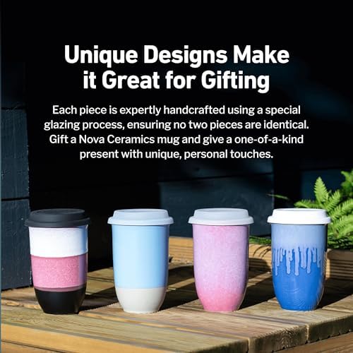NOVA CERAMICS Travel Mug - Ceramic Coffee Mug With Lid – Microwave & Dishwasher Safe Coffee White & Grey Tumbler - Fits In Cup Holder – 12oz – Coastal Drift - Image 6