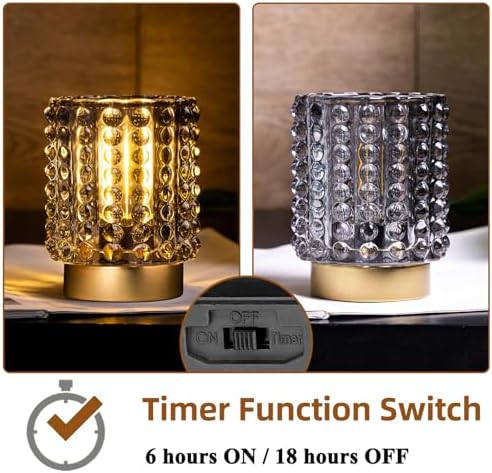 Battery Operated Lamp Timer, Small Cordless Lamp Decorative, Gray - Image 6