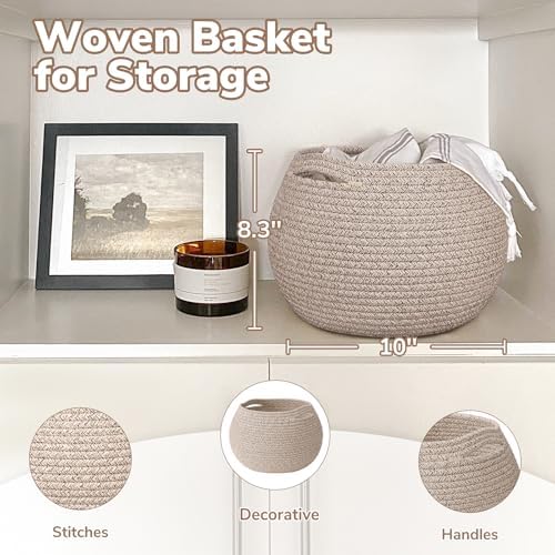 Goodpick Round Woven Rope Storage Basket for Shelves, 10" x 8.3", Jute - Image 4