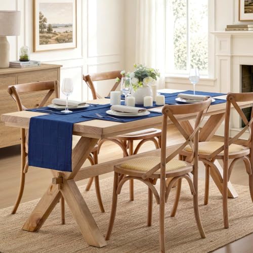 ZeeMart Linen Checked Farmhouse Table Runner, 13x60 Inches Navy Blue - Image 3