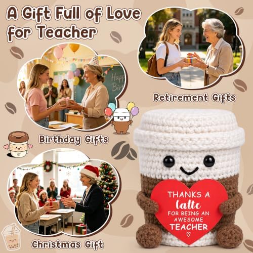 Teacher Appreciation Gifts for Women Men, Birthday Back to School Thank You Teacher Gifts, Best Gift for Daycare Preschool Music Art Teachers, Funny Handmade Crochet Coffee Mug Cup Teachers Desk Decor - Image 6