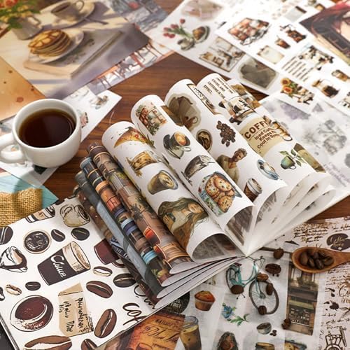 Pre-Cut Washi Sticker Book with 500+ Scrapbooking Stickers and 20 A5 Scrapbook Papers, Aesthetic Coffee and People Stickers for Journaling, Junk Journal Supplies for Adults Card Making, Art Crafts - Image 6