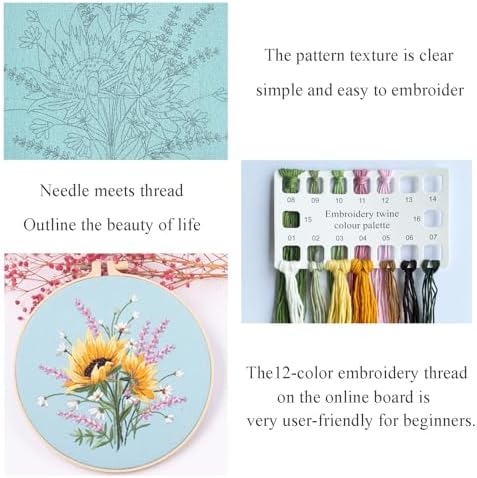 Silentsea Embroidery Kit – Sunny Sunflowers with Delicate Purple and White Floral Accents, Perfect for Beginners and Craft Lovers - Image 2