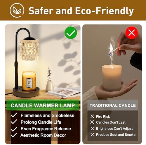 Briever Dimmable Candle Warmer Lamp with Timer, Height Adjustable Electric Candle Wax Warmer, Christmas Birthday Gifts for Women Mom, House Warming Gifts New Home Decor, Black Base with Glass Shade - Image 3