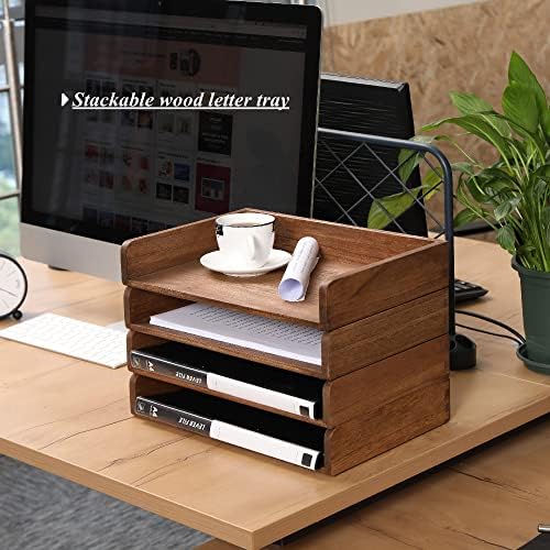DDYURI Desktop File Trays Stackable Paper Tray for Letter/A4 Size Magazine - Wood Office Document Organizer Shelf - Wooden Folder Organization Rack Desk Tray Pack of 2 Dark(2CTP-DK) - Image 6