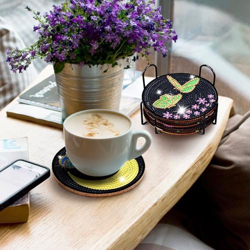 6 Pcs Butterfly Shaped Diamond Painting Kits, Diamond Painting Kits with Holder, Diamond Art Coasters for Beginners Adults - Perfect Art Craft Supplies Gift!… (Butterfly) - Image 2