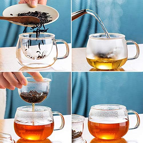 13oz Clear Glass Tea Infuser Cups wtih Filter Basket and Lid for Loose Leaf - Image 6