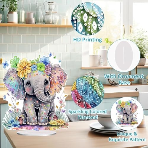 Diamond Painting Kits for Adults Beginners, 5D Full Drill Elephant Crystal Art Desktop Ornament, DIY Single Sided Home Office Desk Decor, Creative Craft Gift Set with Tools - Image 5