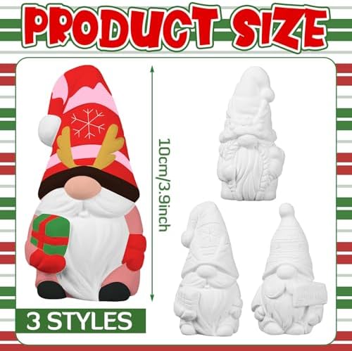 Youyole 3 Pack Gnome Figurines, Christmas DIY Ceramic to Paint Craft Kit - Image 2