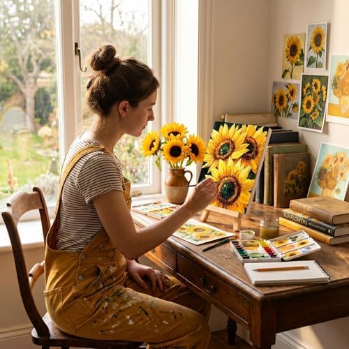 Engrowtic 12 Pcs 8 x 10'' Sunflower Flower Pre Drawn Canvas to Paint Pre Printed Sketched Canvas for Adult Ladies Paint Art Party Favor Board Set for Craft(Vivid Style) - Image 7