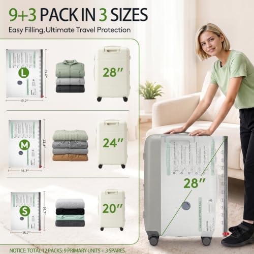9+3 Packs Vacuum Bags for Travel with Rechargeable Pump, 3 Sizes Heavy Duty Vacuum Seal Bags for Clothing, Compression Vacuum Travel Bags for Luggage, Vacuum Packing Bags for Closet Organization - Image 4
