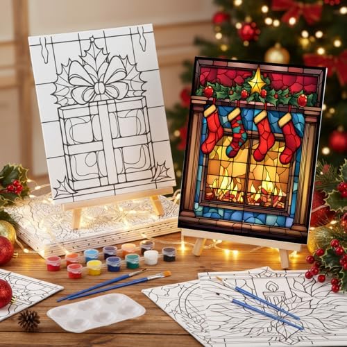 Zhanmai 72 Pcs 12 Sets Sip and Paint Kit Pre Drawn Canvas for Painting 8" x 10" Paint Party Canvas Painting Pre Printed Canvases for Party Favor DIY Virtual Adult's Date Night(Holiday Deer) - Image 5