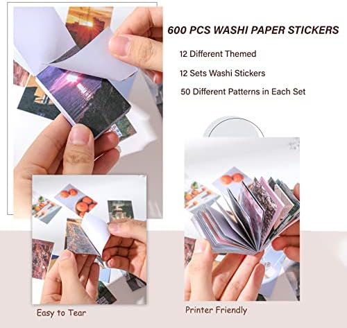 12 Sets 600 Sheets Washi Stickers for Journaling, Daily Quote Flower Nature Travel Stickers Vintage Aesthetic Scrapbook Sticker Set for Bullet Journal Art Diary Card Craft Gifts Planner Notebook - Image 4