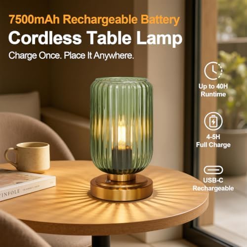 LightRound Cordless Table Lamp for Bedroom, Touch Stepless Dimmable - Image 2