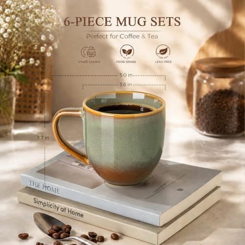 theterra Ceramic Coffee Mugs Set of 6, 12 oz Coffee Cups with Handle - Image 3