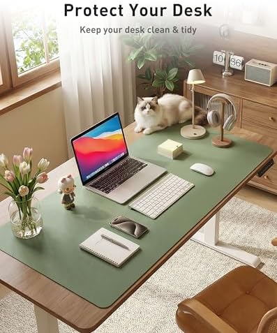 Aothia Faux Leather Desk Mat - Large Mouse Pad, Non-Slip PU Leather Blotter, Waterproof Writing Surface for Office and Home (Olive Green, 63" x 17") - Image 3
