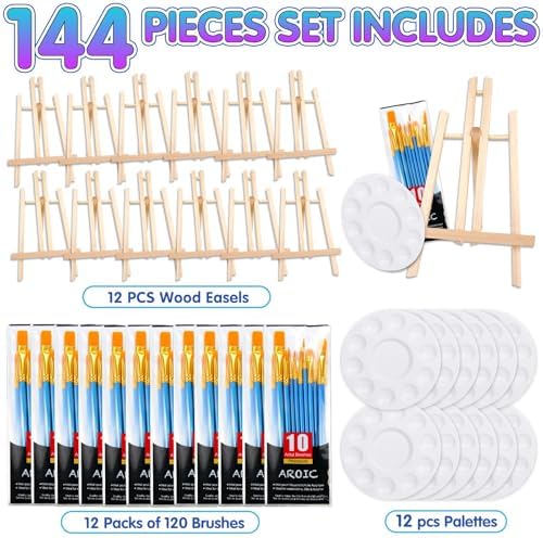 144 PCS Professional Painting Set, 12 PCS Wood Easels,12 Pack 120 Brushes - Image 2