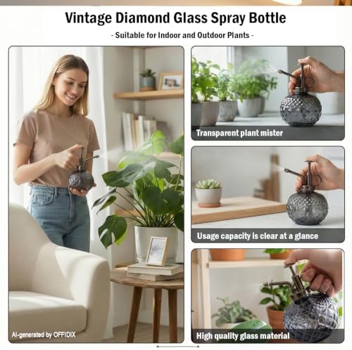 OFFIDIX Plant Mister Glass Spray Bottle Gray, Vintage Small Misters10 OZ - Image 4