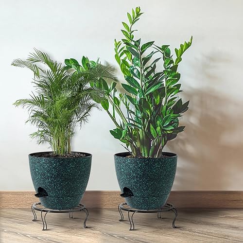 12inch 2Pack Large Self Watering Planters, Plastic Plant Pots with 60oZ Removable Deep Reservoir and Multi Mesh Drainage Holes for Indoor Outdoor Garden Plants and Flowers, Black with Green Speckles - Image 6