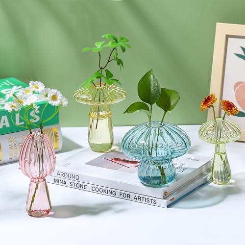 Plant Propagation Station, Set of 6 Colored Glass Mushroom Vase - Image 4